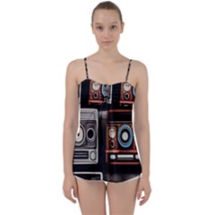 Retro Cameras Old Vintage Antique Technology Wallpaper Retrospective Babydoll Tankini Top by Grandong