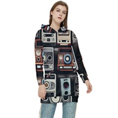 Retro Cameras Old Vintage Antique Technology Wallpaper Retrospective Women s Long Oversized Pullover Hoodie by Grandong