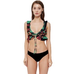 Abstract Geometric Pattern Low Cut Ruffle Edge Bikini Top by Maspions