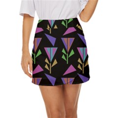 Abstract Pattern Flora Flower Mini Front Wrap Skirt by Maspions