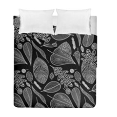 Leaves Flora Black White Nature Duvet Cover Double Side (full/ Double Size) by Maspions