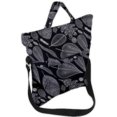 Leaves Flora Black White Nature Fold Over Handle Tote Bag by Maspions