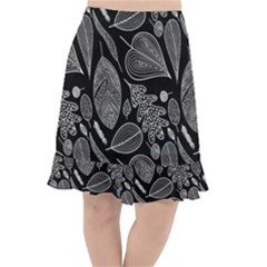 Leaves Flora Black White Nature Fishtail Chiffon Skirt by Maspions