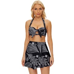 Leaves Flora Black White Nature Vintage Style Bikini Top And Skirt Set  by Maspions