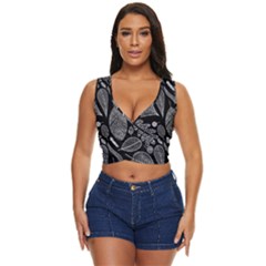 Leaves Flora Black White Nature Women s Sleeveless Wrap Top by Maspions