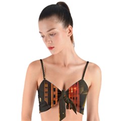 Sci-fi Futuristic Science Fiction City Neon Scene Artistic Technology Machine Fantasy Gothic Town Bu Woven Tie Front Bralet by Posterlux