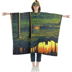 Outdoors Night Moon Full Moon Trees Setting Scene Forest Woods Light Moonlight Nature Wilderness Lan Women s Hooded Rain Ponchos by Posterlux