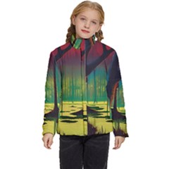 Nature Swamp Water Sunset Spooky Night Reflections Bayou Lake Kids  Puffer Bubble Jacket Coat by Posterlux