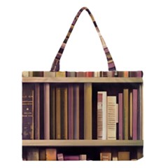 Books Bookshelves Office Fantasy Background Artwork Book Cover Apothecary Book Nook Literature Libra Medium Tote Bag by Posterlux