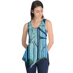 Nature Outdoors Night Trees Scene Forest Woods Light Moonlight Wilderness Stars Sleeveless Tunic by Posterlux