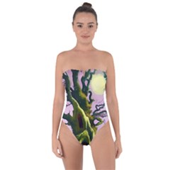 Outdoors Night Full Moon Setting Scene Woods Light Moonlight Nature Wilderness Landscape Tie Back One Piece Swimsuit by Posterlux