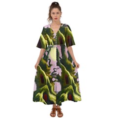 Outdoors Night Full Moon Setting Scene Woods Light Moonlight Nature Wilderness Landscape Kimono Sleeve Boho Dress by Posterlux