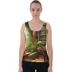 Room Interior Library Books Bookshelves Reading Literature Study Fiction Old Manor Book Nook Reading Velvet Tank Top by Posterlux