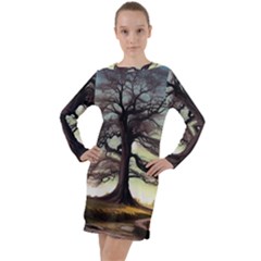 Nature Outdoors Cellphone Wallpaper Background Artistic Artwork Starlight Book Cover Wilderness Land Long Sleeve Hoodie Dress by Posterlux