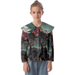 Night Sky Nature Tree Night Landscape Forest Galaxy Fantasy Dark Sky Planet Kids  Peter Pan Collar Blouse by Posterlux