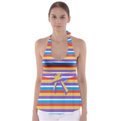Stripes Pattern Design Lines Tie Back Tankini Top by Maspions