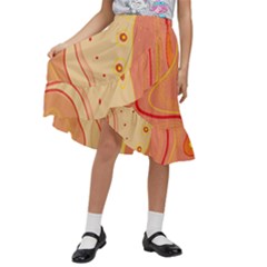 Lines Abstract Colourful Design Kids  Ruffle Flared Wrap Midi Skirt by Maspions