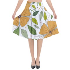 Flower Petal Plant Leaves Flared Midi Skirt by Maspions