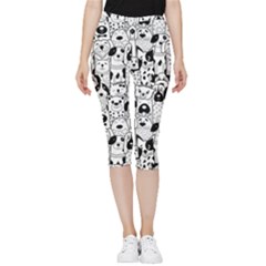 Seamless Pattern With Black White Doodle Dogs Inside Out Lightweight Velour Capri Leggings  by Grandong