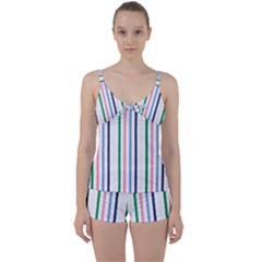 Stripes Pattern Abstract Retro Vintage Tie Front Two Piece Tankini by Maspions