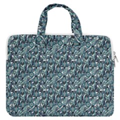 Blue Paisley Macbook Pro 13  Double Pocket Laptop Bag by DinkovaArt