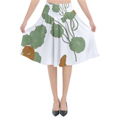 Nasturtium Flower Plant Leaves Flared Midi Skirt by Maspions