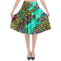 Background Leaves River Nature Flared Midi Skirt by Maspions