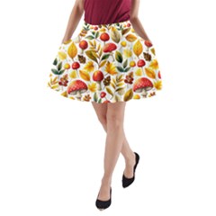 Mushroom Autumn Fall A-line Pocket Skirt by Maspions