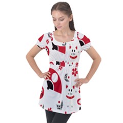 Assorted Illustration Lot Japan Fundal Japanese Puff Sleeve Tunic Top by Maspions
