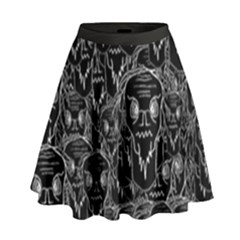 Old Man Monster Motif Black And White Creepy Pattern High Waist Skirt by dflcprintsclothing