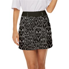 Old Man Monster Motif Black And White Creepy Pattern Mini Front Wrap Skirt by dflcprintsclothing