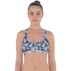 Blue Flowers Dark Blue Flowers Cross Back Hipster Bikini Top  by DinkovaArt