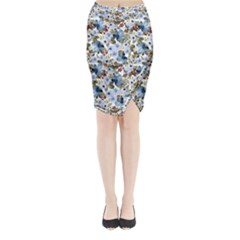 Blue Flowers Midi Wrap Pencil Skirt by DinkovaArt