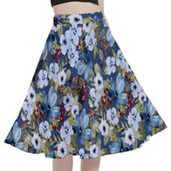 Blue Flowers 2 A-line Full Circle Midi Skirt With Pocket by DinkovaArt
