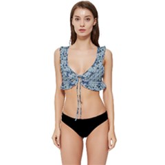 Blue Roses Low Cut Ruffle Edge Bikini Top by DinkovaArt