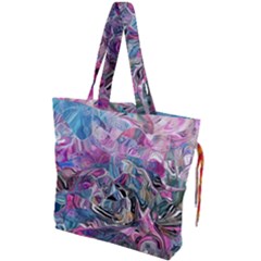 Pink Swirls Flow Drawstring Tote Bag by kaleidomarblingart