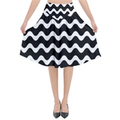 Wave Pattern Wavy Halftone Flared Midi Skirt by Maspions