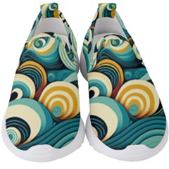 Wave Waves Ocean Sea Abstract Whimsical Kids  Slip On Sneakers by Maspions