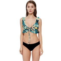 Wave Waves Ocean Sea Abstract Whimsical Low Cut Ruffle Edge Bikini Top by Maspions