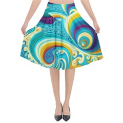 Abstract Waves Ocean Sea Whimsical Flared Midi Skirt by Maspions