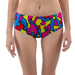 Colorful-graffiti-pattern-blue-background Reversible Mid-waist Bikini Bottoms by designsbymallika