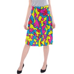 Colorful-graffiti-pattern-blue-background Midi Beach Skirt by designsbymallika