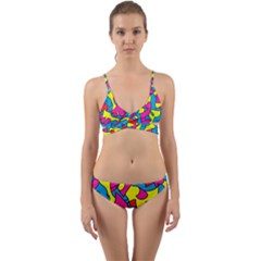 Colorful-graffiti-pattern-blue-background Wrap Around Bikini Set by designsbymallika