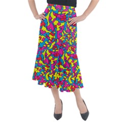 Colorful-graffiti-pattern-blue-background Midi Mermaid Skirt by designsbymallika