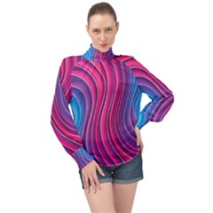 Spiral Swirl Pattern Light Circle High Neck Long Sleeve Chiffon Top by Ndabl3x