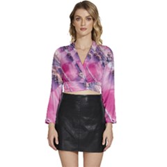 Texture Pink Pattern Paper Grunge Long Sleeve Tie Back Satin Wrap Top by Ndabl3x