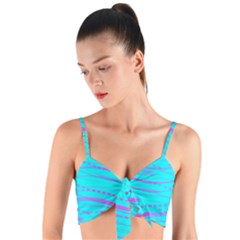 Wave Stripe Pattern Design Aqua Woven Tie Front Bralet by Ndabl3x