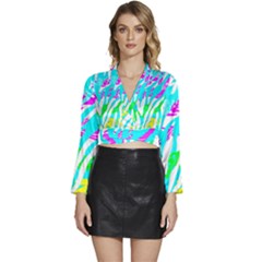 Animal Print Bright Abstract Long Sleeve Tie Back Satin Wrap Top by Ndabl3x
