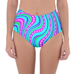 Swirls Pattern Design Bright Aqua Reversible High-waist Bikini Bottoms by Ndabl3x