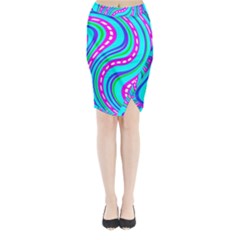Swirls Pattern Design Bright Aqua Midi Wrap Pencil Skirt by Ndabl3x